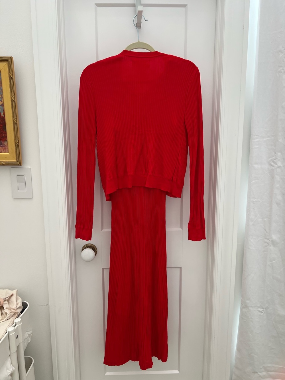 Wyeth Red Ribbed Long Dress with Matching Cardigan - Picture 2 of 8